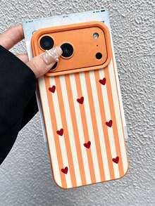 Phone Case: Fashionable Personalized Orange & Pink Striped Heart Phone Case, Anti-Slip Anti-Fall Protective Shell Compatible With IPhone 18 Pro/18 Pro Max/17/17 Pro/17 Pro Max/16/16 Pro/16 Pro Max/15/15 Pro/15 Pro Max/14/13/12/11, French Aesthetic Soft TPU Protective Shell, Designed For Women - Orange 1 - View 3