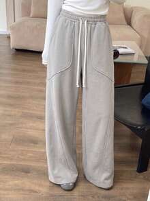 Women's Casual Loose Sports Long Pants, Versatile Athletic Trousers, Spring/Autumn - Light Grey - View 2