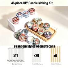 Set Perlengkapan Pembuatan Lilin Natal DIY 46 Buah, 9 Toples Lilin Kosong dengan Motif Acak (2,56 x 1,93 Inci), Set Aksesori Sumbu Lilin, Perlengkapan Pembuatan Lilin Natal - 46 buah/set - View 5