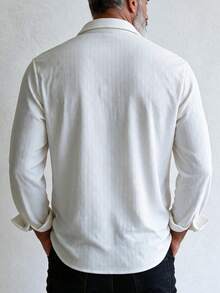 GOLDREDY Men's Jacquard Textured Shirt, Solid Color Loose Long Sleeve Blouse, White Plaid 3D Texture, Casual Commuter Versatile Top For Spring And Autumn - White - View 4