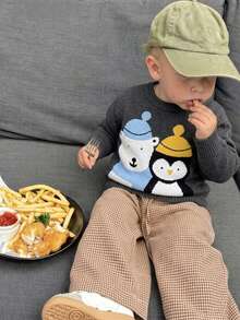 Sweater Rajut Lengan Panjang Motif Penguin Lucu untuk Balita Laki-laki, Cocok untuk Pakaian Sehari-hari, Liburan Musim Semi, Musim Gugur, dan Musim Dingin. - Grey - View 2