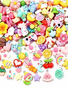 10/500pcs Multi-Color Sweet Y2K Cartoon Resin Pendants Bear, Rabbit, Donut, Flower Shaped Jewelry Accessories, Suitable For Jewelry Making, Backpack Key Decoration DIY Handmade Materials - Multicolor - View 3
