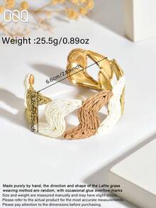 OOQ 1件夏季度假風卡其色幾何S形拼接女款開口袖鐲，手工編織拉菲草手鐲，海灘度假派對舞會日常百搭，送給家人的禮物 - 混咖 - 查看 2