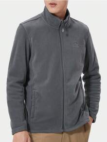 CAMEL CROWN Jaket Fleece Pria, Sweatshirt Hangat Tahan Angin, Lapisan Tebal, Desain Kerah Tegak - Tinta Abu-abu - View 1