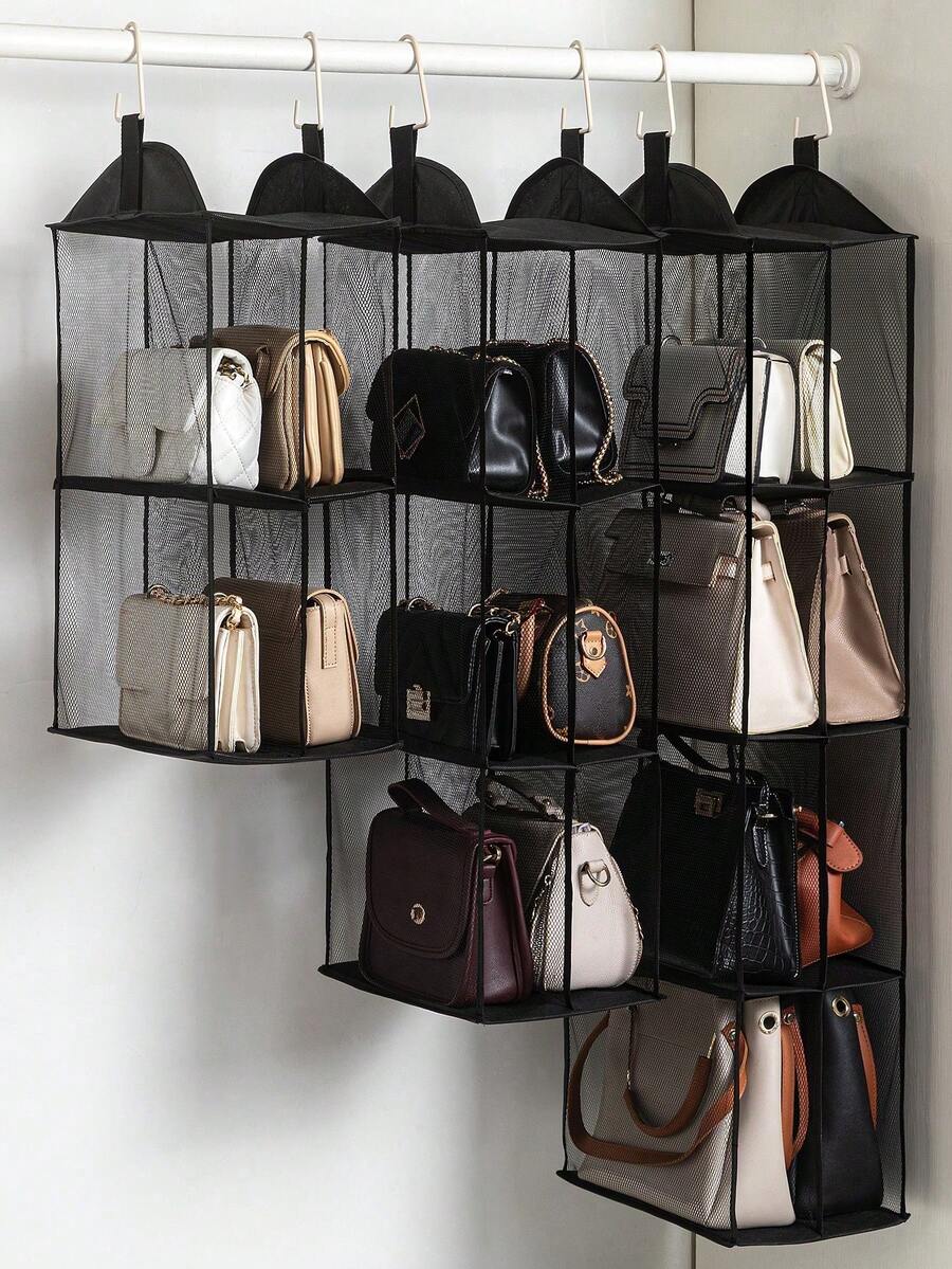 1pc Detachable Hanging Handbag Storage Bag, Transparent Bag Organizer, Space-Saving Closet Storage System, Suitable For Living Room, Bedroom, College Essentials, Christmas Decor, Back To School, Bedroom Decor - Black - View 1