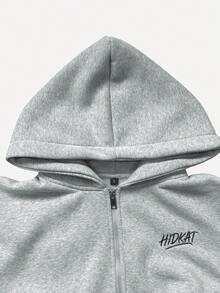 Men's Thin Fleece Hooded Sweatshirt Jacket, Casual Commuter Top, Basic Style For Sports, Fitness, Home Wear And Running, Autumn/Winter - Grey - View 3
