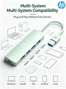 HP DHC-CT100D USB Hub Multi-Port 3.0 High-Speed Data Transfer Desktop Expansion Hub Splitter Converter For External USB Drive Hard Drive Power Supply Compatible With Laptop Desktop MacOS IOS Android - View 6