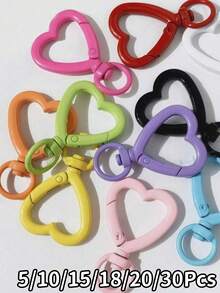 5/10/15/18/20/30pcs Colorful Rotating Heart-Shaped Lobster Clasp Hooks, Suitable For Bags, Dog Leashes, DIY Jewelry Making Accessories (Random Color) - Heart Shaped Keychain - View 2