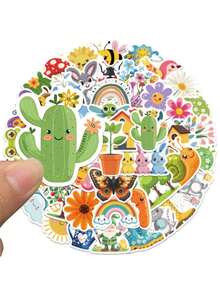 50pcs/Pack Cute Spring Summer Insect Plant Stickers, Decorative Decals For Laptop Guitar Luggage Notebook Phone Stationery Sticker - Multicolor - View 7