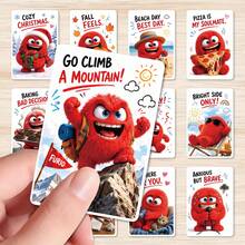 36Pcs Red Fluff Monster Positive Affirmation Cards, Inspirational Mood & Encouragement Quote Cards, Funny Fluffy Monster Self Care Cards - Sets - View 3