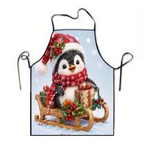 1 pieza Delantal de chef con estampado de animales de dibujos animados navideños, Papá Noel, campana navideña, copo de nieve navideño, reno navideño, árbol de Navidad, muñeco de nieve navideño, pingüino navideño, adecuado para decoración del hogar y uso en la cocina. Hecho de material 100% poliéster, diseñado con estilo sin mangas, perfecto para la cocina del hogar y cocina al aire libre. Este delantal estampado es unisex, lavable a máquina y reutilizable, un artículo esencial de cocina - Multicolor - Ver 15