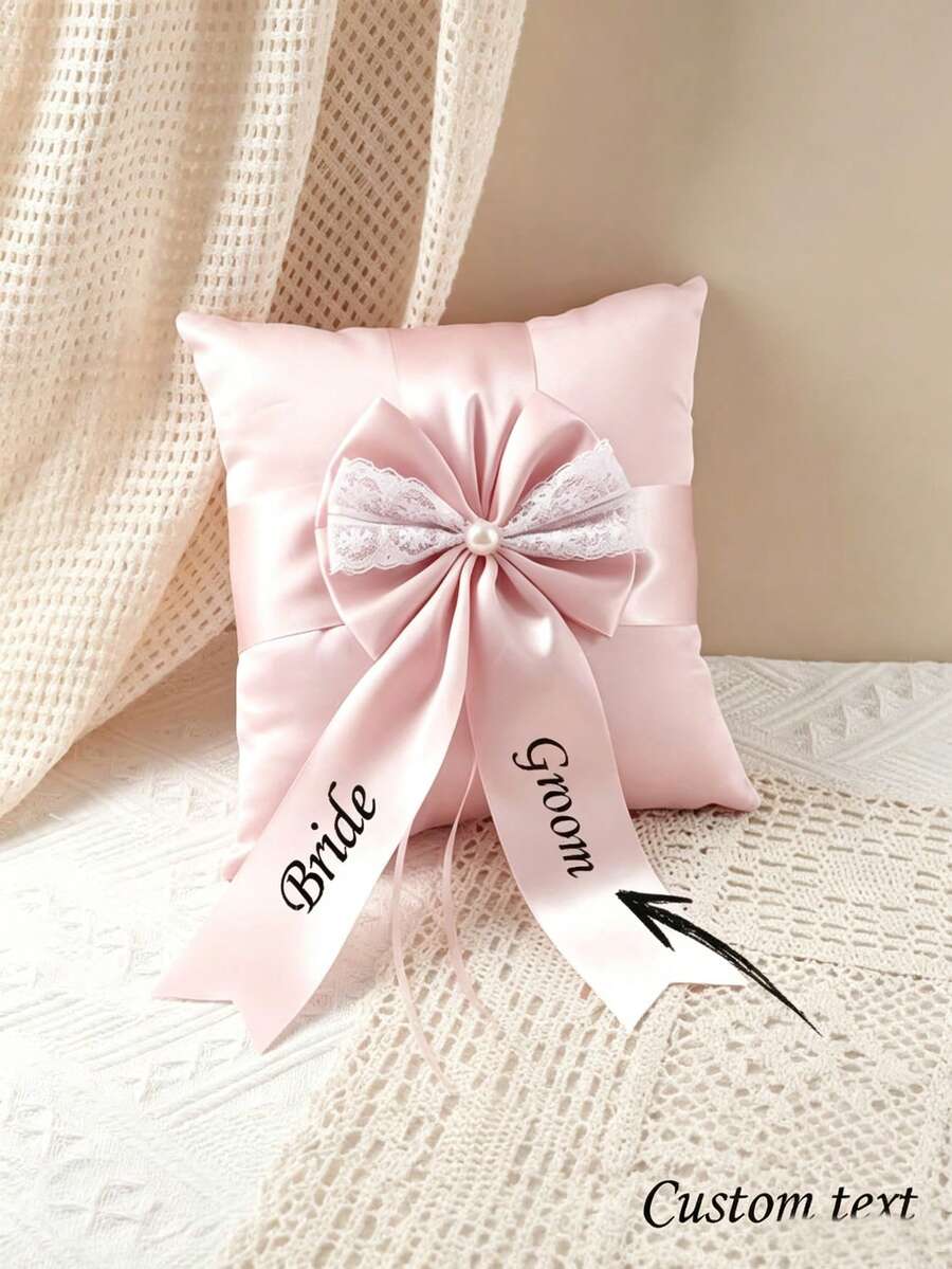 Customized Wedding Ring Pillow, Personalized Wedding Pillow, Ring Decoration, Customizable Groom And Bride Names, Fashionable, Also Can Be Used As Ring Exchange Tray, Gift Or Couple Keepsake - Multicolor - View 1