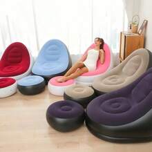 Inflatable Chair With Footrest, Flocked Surface Adult Inflatable Sofa, Comfortable Inflatable Air Cushion Chair, Waterproof Portable Inflatable Sofa, Camping Inflatable Sofa - Chair - View 11
