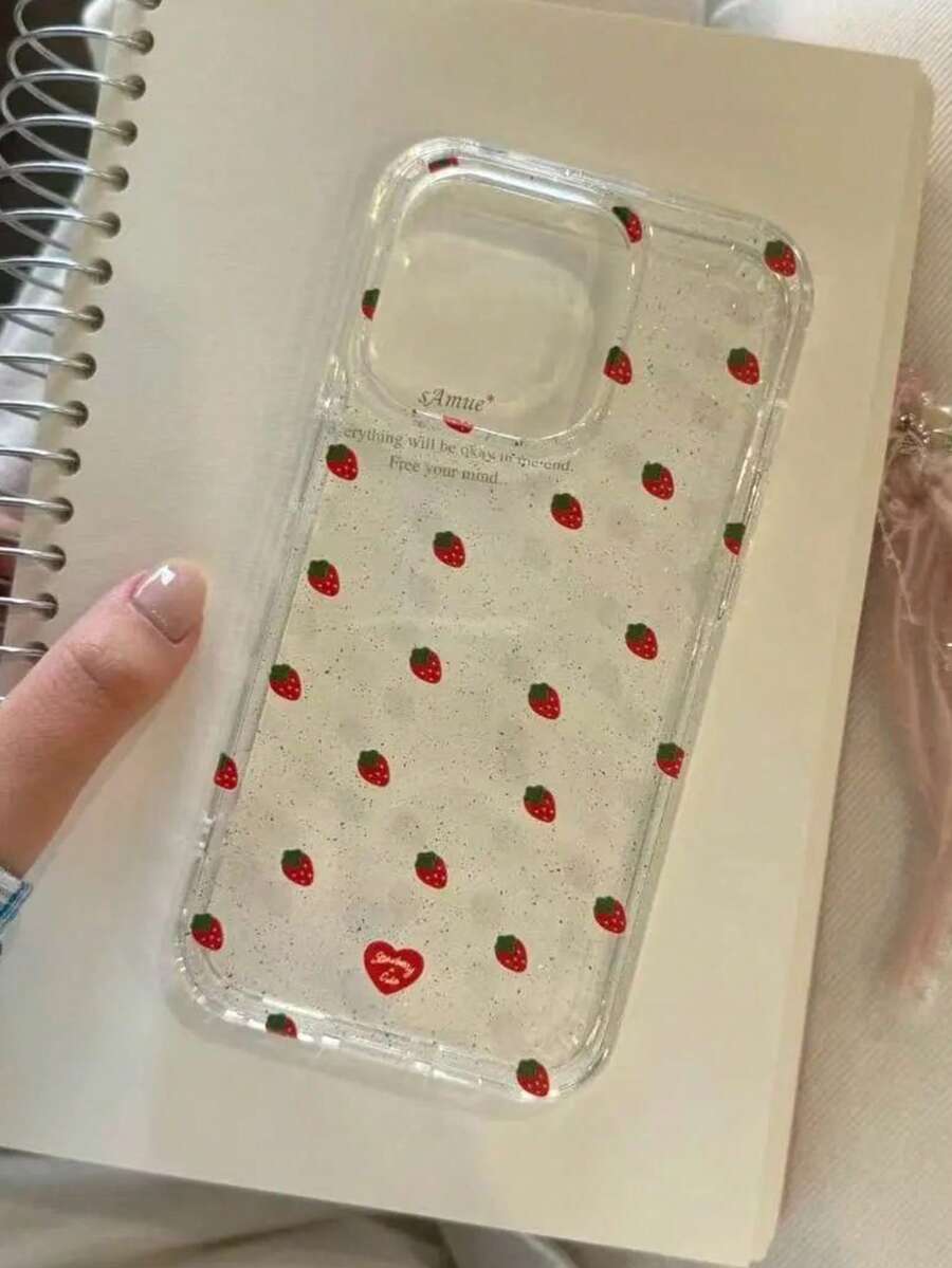 1 buah Casing Ponsel Glitter Transparan Tinggi, Motif Stroberi, Kualitas Premium, Kompatibel dengan Apple 17Promax/16Promax/15Promax/17Pro/17/16Pro/16/15/14/13/12/11 - Clear - View 1