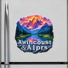 Awincoast & Alp Rs 雲朵造型邊框湖泊日落磁鐵，山脈在寧靜夜晚閃耀紅光，適用於家中所有金屬表面作為紀念品 - D - 查看 3