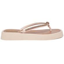 Tamanco Feminino Plataforma Salto Baixo Com Strass Pedraria Macio Confortável Elegante Antiderrapante - Bege - Visão 3