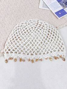 1pc Women's Bohemian Hollow Handmade Hat Band With Starfish & Shell Pendant, Vintage Crochet Knit Hat, Vacation Decorative Accessory For Photos, Suitable For Daily & Vacation Wear - Small Sequin Pendant - View 12