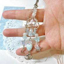 1pc Light Blue Moon Star Rabbit Multi-Tassel Phone Bag Charm Transparent Resin Heart Flower Faux Pearl Silver Metal Chain Spring Clasp Dangle Pendant Decor For Cellphone Backpack Keychain Coquette Fairycore Birthday Small Gift For Girls Women - Multicolor - View 5