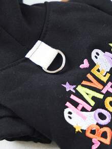 PETCIRCLE 1件寵物衣服 秋冬新款小狗幼犬貓咪可愛節日氛圍字母刺繡連帽衛衣 - 萬聖節週 - 黑色 - 查看 6