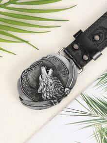 1pc Black Wolf King Belt, PU Material, Durable And Wear-Resistant, Suitable For Daily Wear - Black - View 1