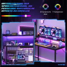 Devoko L-Shaped Gaming Desk With LED Lighting, Computer Desk With Hutch, 3 Fabric Drawers, Monitor Stand, Hooks And Metal Frame, Black/White - Black - View 6