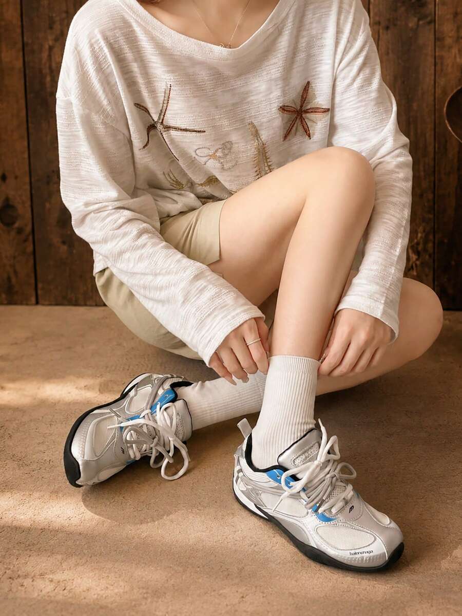 女款綁帶厚底鞋,送給女友的完美禮物 - 藍色 - 查看 1