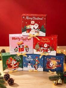 1/6/12/18pcs Christmas Gift Boxes With Ribbon, Merry Christmas Gift Packaging Boxes, Santa Claus, Snowman, Deer, Gingerbread Man, Reindeer Patterns, Christmas Party Gift Boxes, Christmas Decorations, Home Christmas Decor, Winter Decorations - Multicolor - View 3
