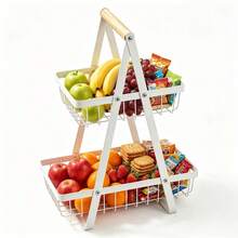 1pc Countertop Fruit & Vegetable Basket With Detachable Wooden Handle Bowl Storage Cabinet, Kitchen Organizer Rack, Kitchen Accessories - Multiple Colors and Styles - View 11