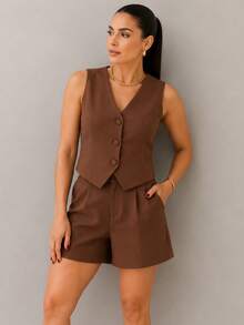 Women's Tailored Vest And Shorts Set - 馬羅姆 - 查看 1