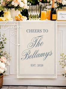 Custom Unique Eternal Wedding Welcome Sign, Fabric Bar Menu Banner, Personalized Name & Date, Romantic Ceremony Gift - Multicolor - View 3
