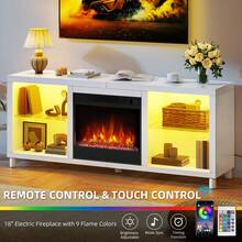BALCONERA 65 Inch TV Stand With Electric Fireplace Insert, 18 Inch Realistic LED Flame & 9 Colour Mood Lights, Open Shelves Storage Unit For Living Room - UK Plug(220-240V) - View 4