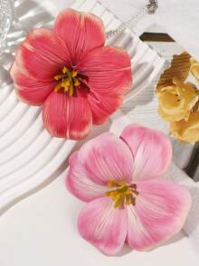 2件組夏威夷波希米亞風粉色鬱金香花朵髮夾，鴨嘴側瀏海夾，溫柔亮麗沙灘風高級感髮飾，適合派對、營火、舞會 - 彩色 - 查看 4