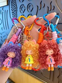 Curly Fluffy Girl Silicone Keychain, Cute Plush Doll Bag Pendant Car Key Charm, Mother's Day, Christmas, Graduation Gift For Friends And Family - Multicolor - View 4