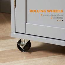 Rolling Kitchen Island On Wheels, Utility Serving Cart With Rubber Wood Top, Towel Rack, Hooks And Storage Drawers, Grey - Multicolor - View 5