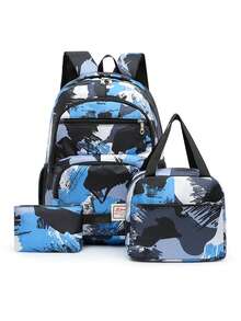 Set Of 3 Colorblock Mixed Fashion Backpacks, Large Capacity Zipper Minimalist Backpacks For Students, Suitable For Elementary, Middle, And High School Students, Fashion Casual Campus Backpacks, Boy's Travel Backpacks, Business Travel Vacation Outdoor Sports Boyfriend Gift, Back To School Essential - Multicolor - View 14