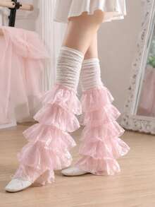 Ruffled Tulle Leg Warmers Sheer Tiered Mesh Sock Covers, Ruched Sheer Frilly Leg Sleeves, Multi Layer Flounce Fairy Lolita Leg Warmers, White See Through Ruffle Leg Cuffs For Girls Daily Outfit Cosplay Party - Multicolor - View 3