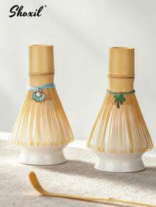 shoxil 1pc Natural Bamboo Matcha Whisk, 100-Prong Handmade Tea Brush With Decorative Pendant, Traditional Matcha Frothing Tool, Creates Delicate Foam, Suitable For Home Tea Table And Matcha Ceremony Practitioners - Whisk - View 5