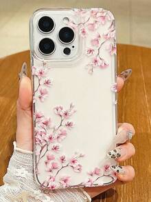 Flower Phone CaseSummer Flower 1pc Pink Floral Brand Pattern Transparent Anti-Drop TPU Phone Case, Compatible With Apple & - 無色 - 查看 1