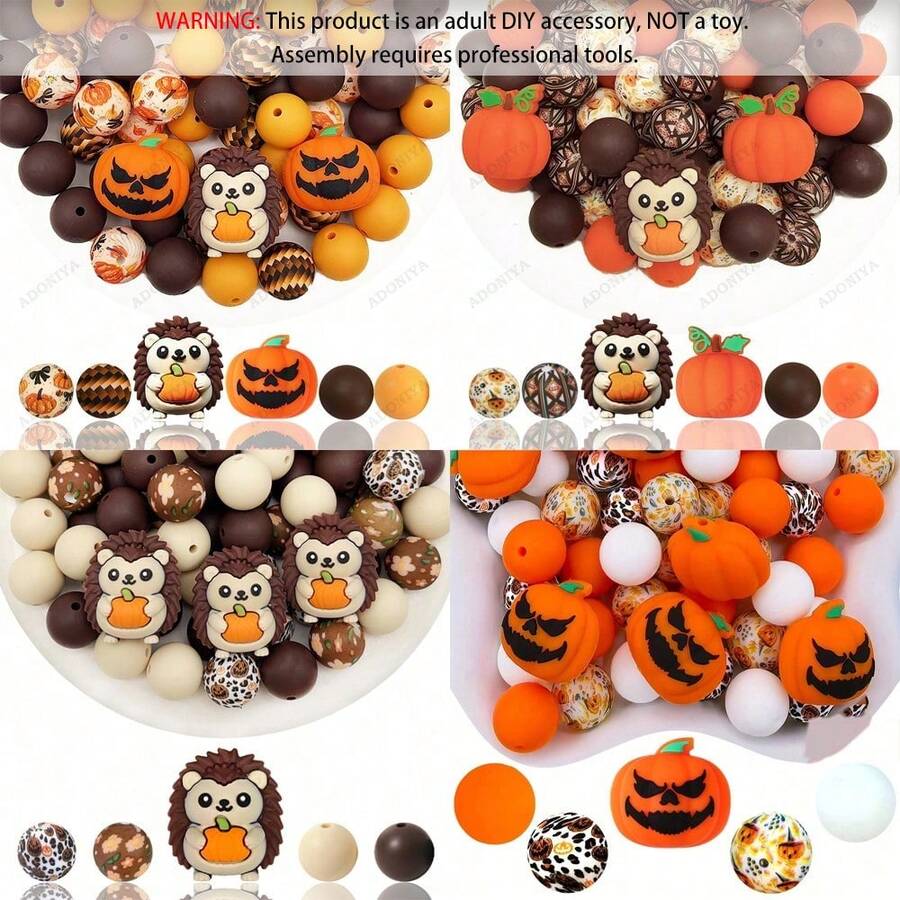25/32 pièces Ensemble de perles en silicone 3D citrouille & hérisson, perles focales et perles rondes mélangées, accessoires DIY pour adultes, convient pour les stylos perlés DIY, les boucles d'oreilles, etc., parfait comme cadeaux de fête & d'anniversaire, perles & assortiments de perles