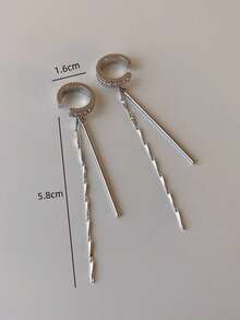 1pc Creative Elegant Long Tassel Chain Ear Clip, Suitable For Women's Daily And Party Wear - Silver - View 6