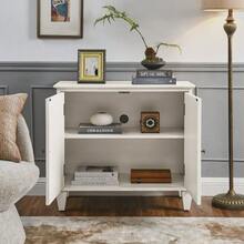 33.6" Retro Wooden Sideboard With Storage, Symmetrical Display Cabinets With Geometric Accents, Media Console For Living Room/Hallway/Dining Room/Kitchen, Antique White - View 1