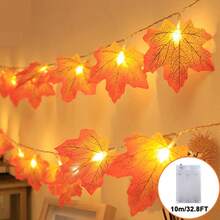 1 pezzo Luci a LED a forma di foglia d'acero di Ognissanti da 1,5/3/6/10m, alimentate a batteria (batterie non incluse), decorazione flessibile per casa, feste, celebrazioni interne ed esterne, con controllo a interruttore, decorazione stagionale, materiale in plastica, motivo floreale - Luci a stringa a forma di foglia d'acero - Visualizzare 14