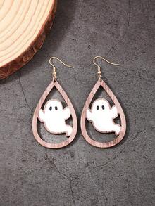 1 Pair Funny Creative Wooden Ghost Earrings For Women, Halloween Party Wear - White Ghost - View 3