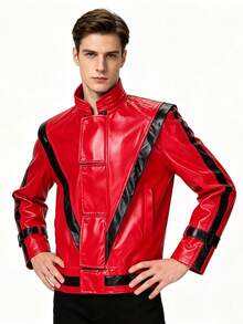 1pc Mike Top Halloween Costume Performance Outfit Red Leather Jacket Cosplay Role Play - Red - View 4