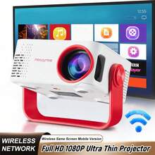 Portable Smart Projector - Native 1080P Full HD, Powered By Android System, Features Auto Focus And Auto Keystone Correction, Supports Wifi Wireless Connection, Suitable For Home Theater Movie Projection, Gaming And Learning - Red and White - View 2