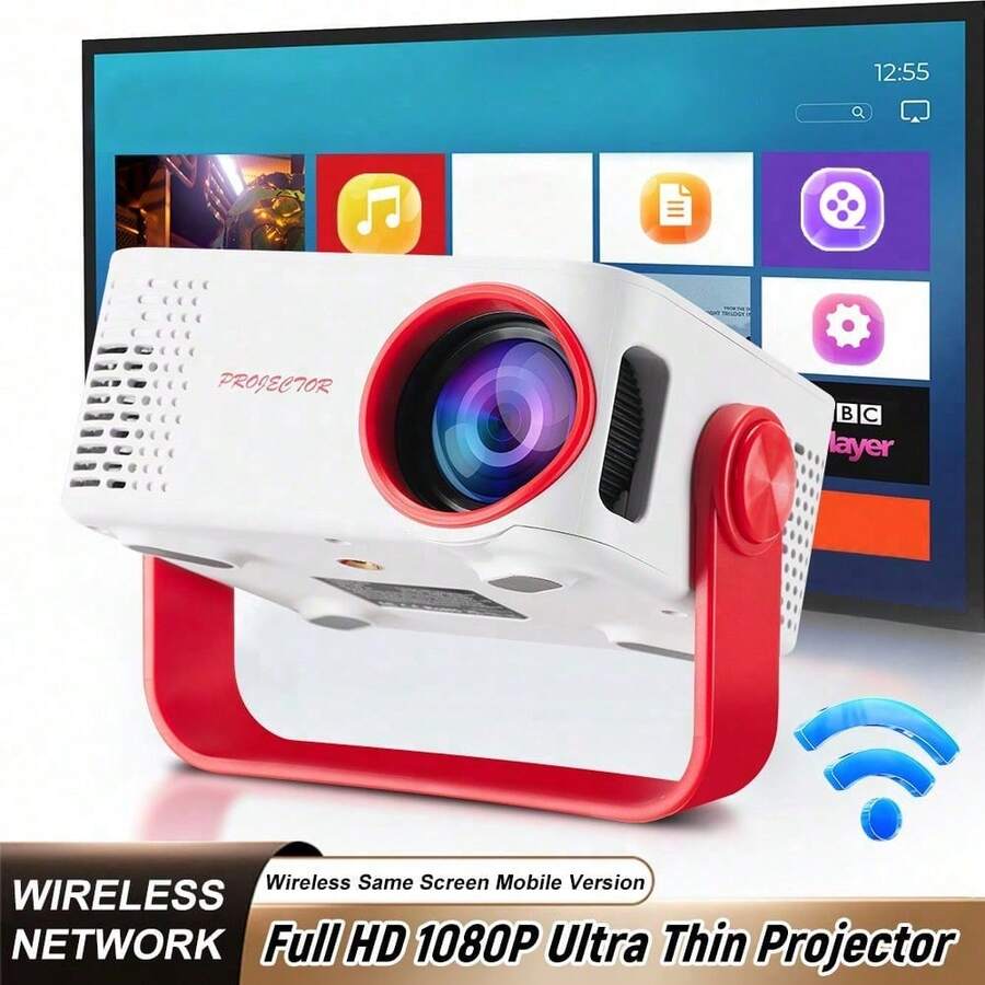Portable Smart Projector - Native 1080P Full HD, Powered By Android System, Features Auto Focus And Auto Keystone Correction, Supports Wifi Wireless Connection, Suitable For Home Theater Movie Projection, Gaming And Learning