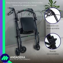 Andadera Ortopedica Rollator Asiento Silla Adulto Todo Terre - Negro - Ver 7
