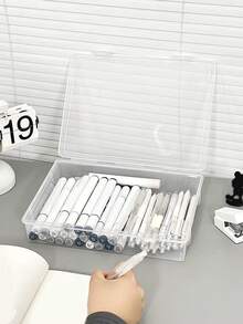 Transparent A4 Plastic Storage Box With Lid - Dustproof Desktop Organizer, Suitable For Office Supplies, School Supplies, Back-To-School Essential - Multicolor - View 4