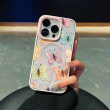 [24h Shipping From DE/FR/ES] Apple 17 16 15 Promax  21 22 23 24 25 26 Ultra Galaxy Macaron Watercolor Butterfly Print Magnetic Phone Case, Slim, Durable, Anti-Fingerprint, Full Edge Lens Protection Back Case, Suitable For All Series Of 16/15/14/13/12, Suitable For  S24/S23/S22 Series, Daily Personalized Fresh Style Women's Phone Protective Case, Protective Case For IPhone 17 Pro 16 1 - 1pcs - View 1