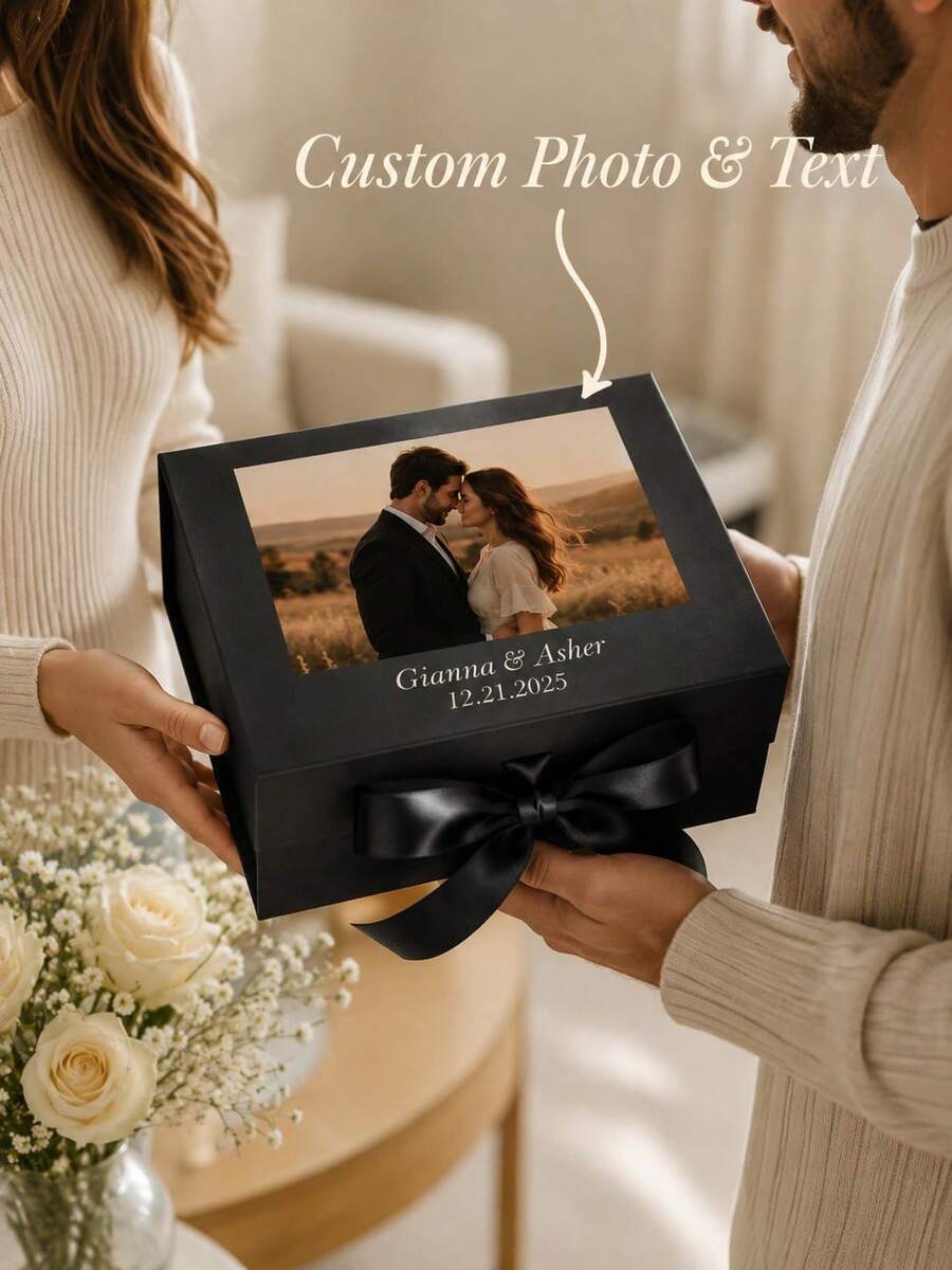Customized Gift Box, Personalized Image And Text, Customized Name Gift Box, Luxury Gift Box With Ribbon And Personalized Text, Magnetic Bridesmaid/Proposal Box, Empty Gift Box, Wedding Gift - Multicolor - View 1